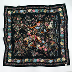 SilkWool Scarf – 70% Uld / 30% Mulberry Silke | Midnight Botanica (XL 140x140)