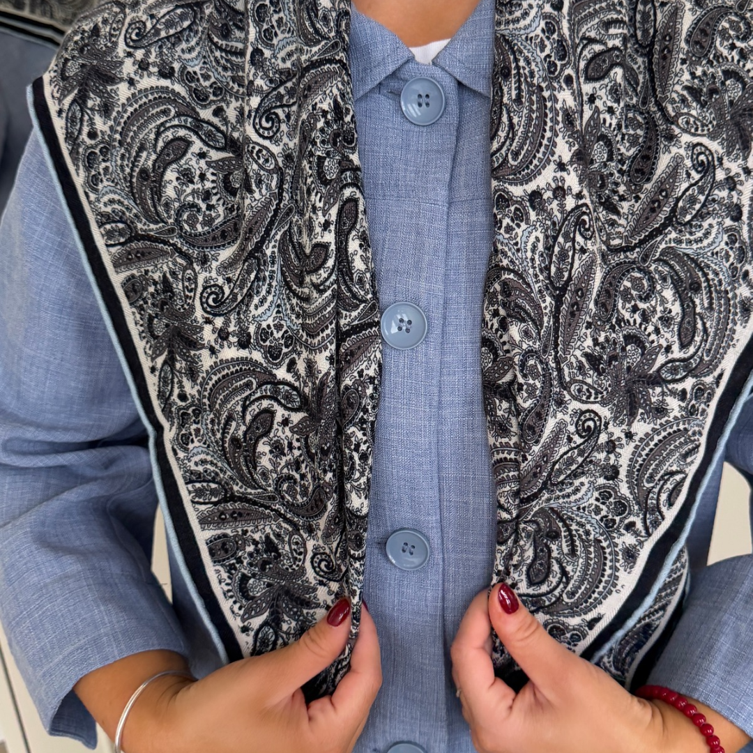 SilkWool Scarf – 70% Uld / 30% Mulberry Silke | Midnight Paisley