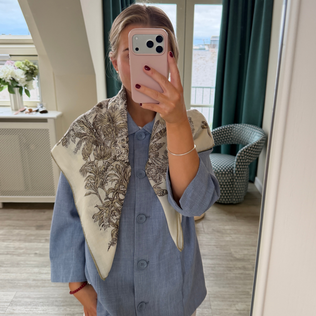 SilkWool Scarf – 70% Uld / 30% Mulberry Silke | Botanical Print